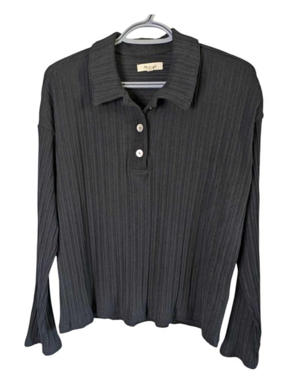 Madewell Variegated Rib Boxy‎ Polo Shirt Black Size Small
